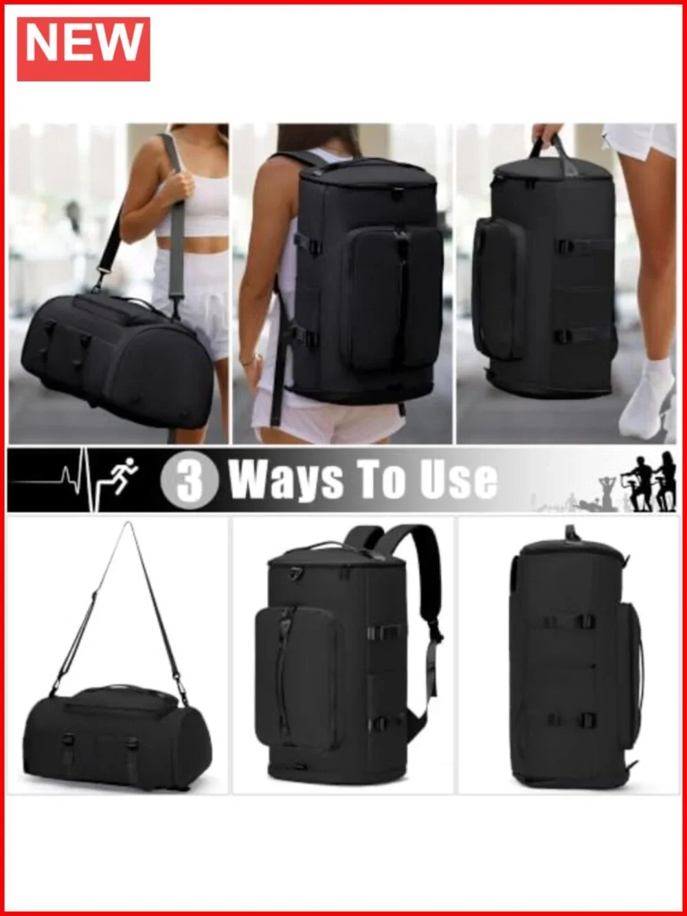 Canvas Gym Bag with Shoe Compartment - Duffle, Backpack, Weekender Overnight Bag